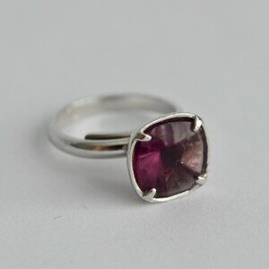 Sarah Coventry Silver Toned Faux Amethyst Adjustable Ring Cushion Cut